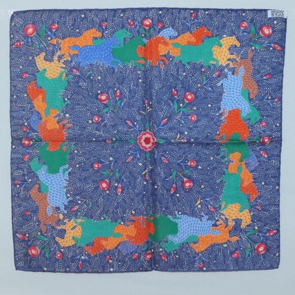 HERMES Carre 40 Scarf ""horse"" Silk Navy Auth - Picture 1 of 12